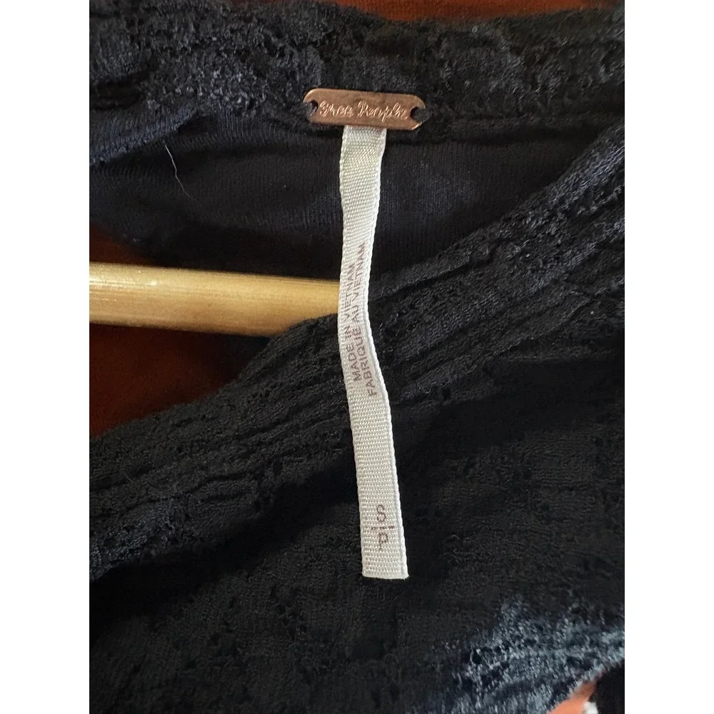 Free‎ People Tea Time Lace Puff Sleeve Top Black Small